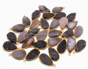 Bisel Druzy negro, piedra preciosa Natural chapada en oro, colgante de conector bohemio hecho a mano, hallazgos y componentes de joyería de piedra natal - Product Image 2