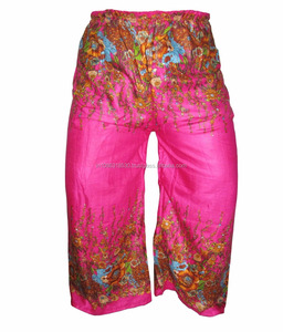 กางเกงโยคะผ้าเรยอนอินเดียพิมพ์ลายดอกไม้ทันสมัยสำหรับ Ali Baba Harem โบฮีเมียนผ้าเรยอนแบบลำลองด้านหน้าเรียบ - Product Image 1