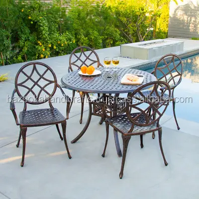 Muebles de jardín, juego de comedor al aire libre de cobre de aluminio fundido, muebles para exteriores e interiores