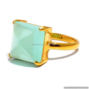 925เงินสเตอร์ลิงอควา Chalcedony พลอยปรับทอง Vermeil แหวน - Product Image 1