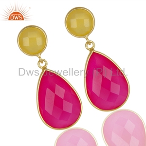 Pendientes de plata de ley 925 con diseño de Calcedonia, pendientes de color amarillo y rosa, para mujeres - Product Image 2