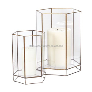 Handmade Glass <b>Lantern</b> Hurricane Candle Holder with Handle <b>Brass</b> Antique Finish Scented for Christmas Home Decor - Product Image 1