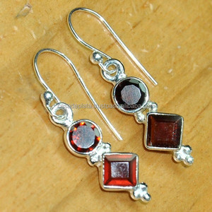 Boucle d'oreille en argent de pierres précieuses de grenat frais léger, boucle d'oreille en argent sterling 925, boucle d'oreille en argent en gros boucle d'oreille à la mode pour les femmes - Product Image 2