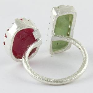 Anillo de plata de primera ley con gema de Rubí, sortija ajustable, plata esterlina 925, oro plateado - Product Image 5