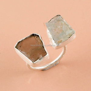 แหวนพลอยเงินแท้ 925 น้ําอะความารีนหยาบธรรมชาติ เครื่องประดับอัญมณีควัน ผู้จัดจําหน่ายเครื่องประดับแฮนด์เมด เครื่องประดับชั้นดี - Product Image 1