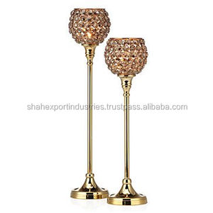 Modern Luxury Gold Crystal Metal <b>Tall</b> Tealight <b>Candle</b> <b>Holder</b> for Wedding Home Festive & Party Decoration Supplies - Product Image 1