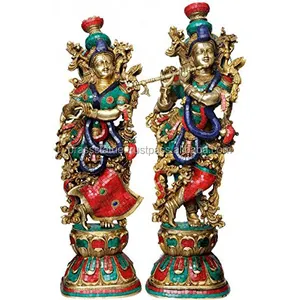 Radha Krishna Idol 2 Set pirinç putlar turkuaz mercan renk iş hediye için benzersiz ve dekorasyon