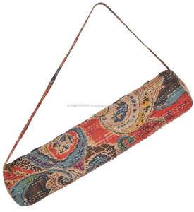 Bolsa de Yoga Kantha, bolsa de esterilla de Yoga, bolso bohemio acolchado con cremallera, diseño indio hecho a mano, estampado de frutas con Kantha yoga, venta al por mayor - Product Image 1