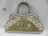 Pochette ethnique de luxe pour femmes, doublure en satin, motif géométrique, sac de soirée, sac à main orné de zircons et de perles, pour mariage et usage quotidien