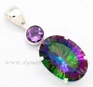 Precio al por mayor Mystic Topaz & Amethyst Pendant 925 Sterling Silver Fine Pendant Jewelry con Mystic Topaz Oval Shape Gemstone - Product Image 1