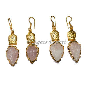 Pendientes con Puntas de Flecha de Ágata, Diseño Religioso Hindú, Chapados en Oro/Plata, Unisex para Mujer - Product Image 1