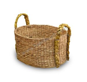 Panier de rangement ovale en jacinthe d'eau tissage avec poignées, grande corbeille à fruits pour la décoration de la maison - Product Image 1