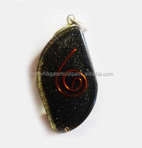 Venta al por mayor hecho a mano negro turmalina orgonita ojo ágata colgante cristal cuarzo Feng Shui estilo energía mejora joyería piedra preciosa - Product Image 1
