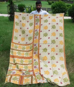 handstitched Vintage Kantha Quilt Throw from Bengal - Collectors Item
