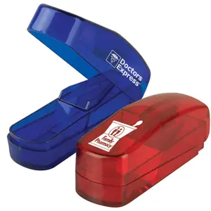 Pill Splitter - cuts pills safely and easily, storage compartment for pills and comes with your logo