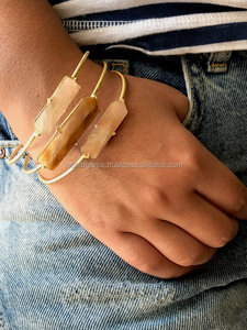 Brazalete de Aleación Ajustable para Mujer, Estilo Lápiz, con 3 Piedras de Cuarzo, Hecho a Mano, Personalizado, al por Mayor, Sin Níquel - Product Image 2