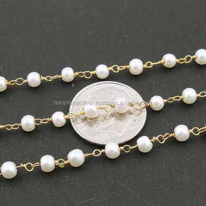 Pearl <strong>Gold</strong> Vermeil Wire Wrapped Rosary <strong>Style</strong> Beaded <strong>Chain</strong>