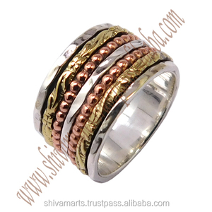 New Design 925 <b>Sterling</b> <b>Silver</b> Eternity Vermeil <b>Ring</b> All Sizes Two Tone Spinner Wide <b>Band</b> <b>Rings</b> Manufacturer - Product Image 2