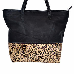 Venta al por mayor de la moda de las mujeres de cuero genuino negro Messenger Shopping Tote Bag Leopard Printed Party Bag Shoulder Bag Tote Handbags - Product Image 2