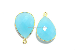 925ทำด้วยมือส่วนประกอบเครื่องประดับเงินสเตอร์ลิงตัวเชื่อมแบบ Boho ที่สวยงามพร้อมฝาลูกแพร์อัญมณีธรรมชาติสีฟ้า - Product Image 3