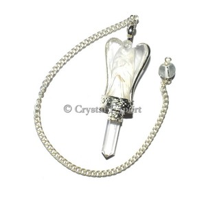 Collier pendule en sodalite naturelle avec pointe de quartz clair et chaîne argentée pour la guérison - Product Image 3