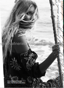 Fusion Reciclado Banjara Vintage Algodón Top Boho Floral Volante Transpirable para la temporada de primavera Longitud corta - Product Image 3