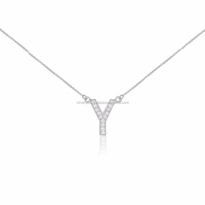 Solid 14k Yellow Gold "Y" Alphabet <b>Initial</b> Letter Genuine Pave Diamond Pendant <b>Necklace</b> Manufacturer Supplier Jewelry - Product Image 2