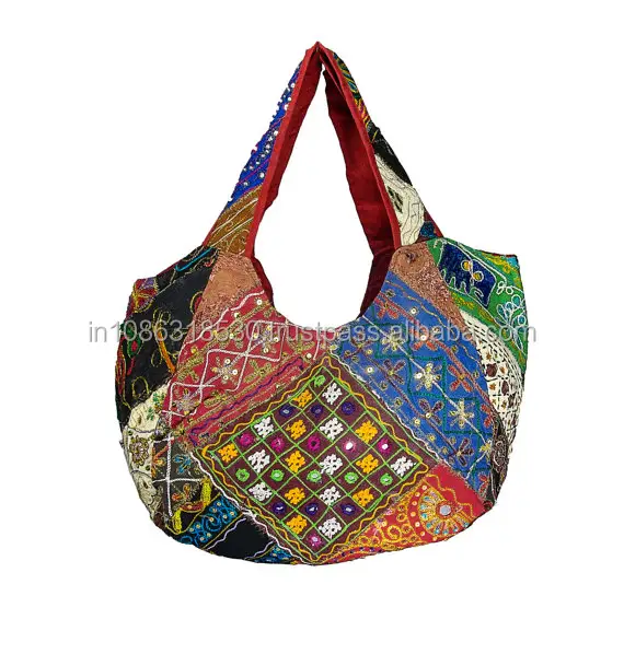 Banjara çingene işlemeli Boho Vintage aynalı Patchwork el yapımı hint hippi Hobo paraları Cowrie kadın kesesi çanta Tote el çantası