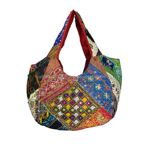 Tas <span class=keywords><strong>Banjara</strong></span> kulit Handel Gypsy bordir antik cermin tambal sulam buatan tangan India Hippie koin wanita dompet Tote tas tangan