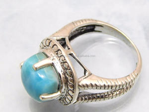 Anillo de Boda Clásico de Plata de Ley con Piedra Preciosa Larimar para Mujer - Product Image 3