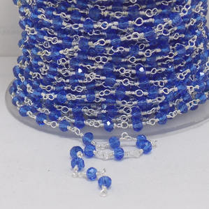 Chaîne de chapelet perlée en quartz bleu fait à la main fil plaqué argent enveloppé meilleur cadeau fabrication de bijoux saint valentin nouvel an Premium - Product Image 2