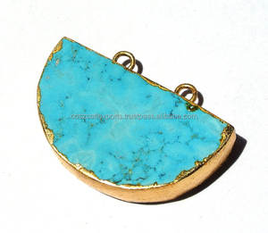 Vintage plata esterlina oro galvanizado howlita turquesa media luna conector fino colgantes encantos en capas fiesta de fianza - Product Image 3