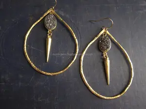 Ovale Vorm Gouden Coating Lange Spike Handgemaakte Hoop Earring Voor Vrouwen