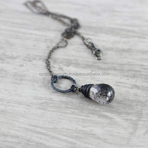 จี้เงินสเตอร์ลิงรูป925ประดับควอตซ์โรเดียมชุบทองสีดำประดับด้วยลวดพันสำหรับงานปาร์ตี้ - Product Image 3