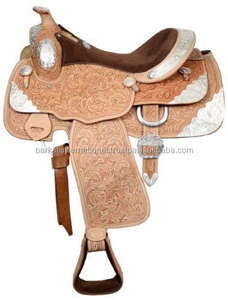 Sillín occidental de caballo de cuero genuino con accesorios plateados Diseño elegante - Product Image 3