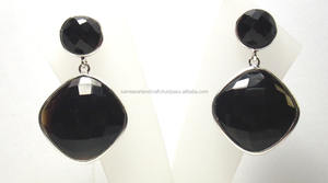925 argent Sterling naturel noir Onyx pierres précieuses fait à la main coussin forme balancent boucle d'oreille fin argent plaqué boucles d'oreilles pendantes - Product Image 3