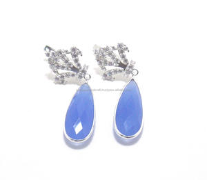 925 plata esterlina hecha a mano AAA grado Stud pendiente azul Calcedonia CZ para compromiso boda aniversario fiesta regalos para ella - Product Image 1