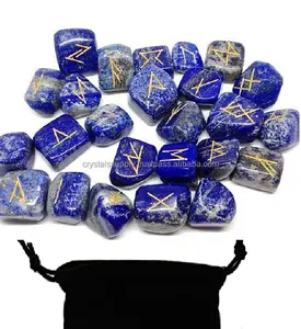 Lapis Batu Permata Razuli Set Gratis Tas: Grosir Set Penyembuhan Runes Batu Berukir untuk Dijual dari Persediaan Kristal