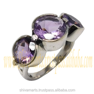 Round Shape Design With Amethyst Gemstone <b>Silver</b> Color Adorable Simple <b>Men</b> <b>Ring</b> With Natural 925 <b>Silver</b> Eternity Vermeil <b>Rings</b> - Product Image 2