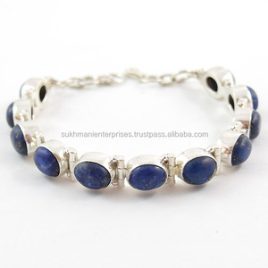 Pulsera de Plata con Piedra Semipreciosa de Lapislázuli, Joyería de Moda para Mujer - Product Image 1