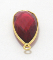 Connecteur maillon bohème en argent sterling 925 fait main avec pierre précieuse naturelle de quartz rubis facetté taille poire, trou de 1 mm, pierre de naissance
