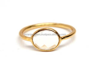 Bague pour femme en argent sterling 925 plaqué or 18 carats avec pierre précieuse en cristal naturel sertie dans un cadre - Product Image 1