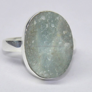Anillo de piedras preciosas naturales en bruto de Aguamarina Diseño clásico de Plata de Ley 925 con anillo de bodas de moda Chapado en plata - Product Image 3