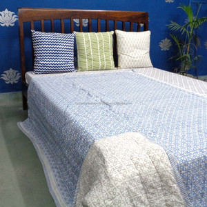 Edredón de tamaño doble impreso con bloque de mano de Chokor Phool azul de la mejor calidad del fabricante directo relleno de algodón orgánico económico - Product Image 4