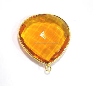 Lunette faite à la main en argent sterling 925 plaqué or connecteur à caution unique coupe coeur Citrine Quartz pierre précieuse minérale 1mm artificielle - Product Image 6