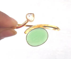 Bracelet jonc ajustable plaqué or, tendance, pour femme, style vintage, fait main, en laiton et zircon cubique, orné de pierres naturelles multiples - Product Image 1