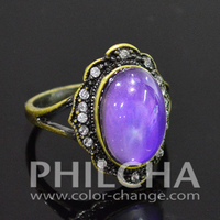 Bague Ovale Vintage en Alliage de Zinc Multicolore Changeant de Couleur avec Pierre d'Humeur 10x14mm pour Femme, Idéale pour Cadeau de Fête