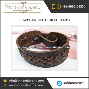 Handmade Magic Men's Large Alloy Genuine <b>Leather</b> <b>Bracelet</b> With Crossed Design - Product Image 1