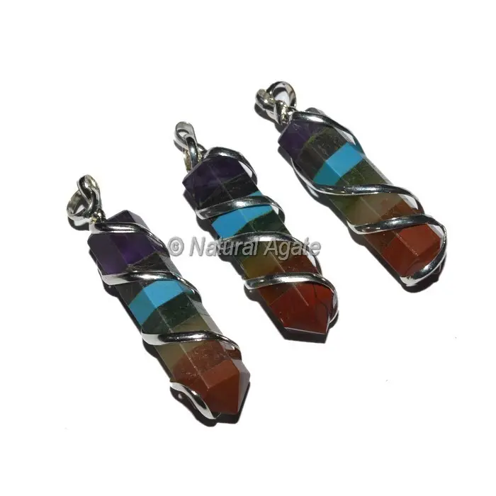 Best Selling Bonded Seven Chakra Pencil Wrap Pendants | Wire wrap pendants supplies | gemstone healing pendant