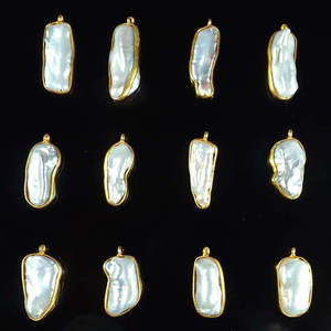 เครื่องประดับแบบขั้วต่อสีขาว biwa ประดับมุกชุบทองอุปกรณ์สำหรับจี้มุกและเครื่องราง - Product Image 5